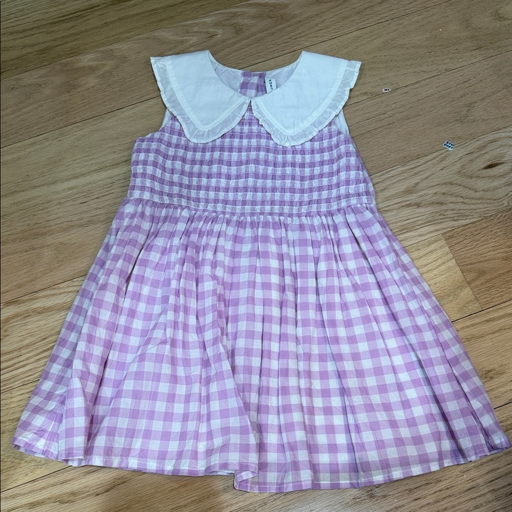 Purple Gingham Kids Dress with White Collar